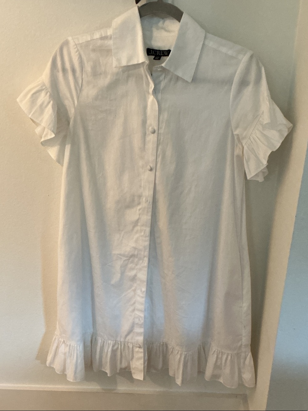 J. Crew White Ruffle Hem Shirt Dress